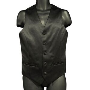 JF J. Ferrar Black 5 Button Satin Tuxedo Suit Dress Vest Slim Fit Men’s Small